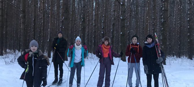 Лыжная тренировка в зимнем лесу